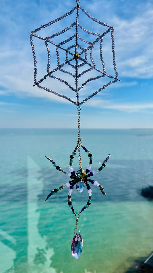 Suncatchers Twilight Web – Beaded Spider & Crystal Web Suncatcher