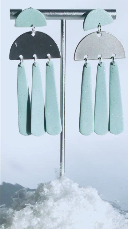 Cherith - Pale Blue Half Moon Studs with Silver Half Moon & Pale Blue Dangles