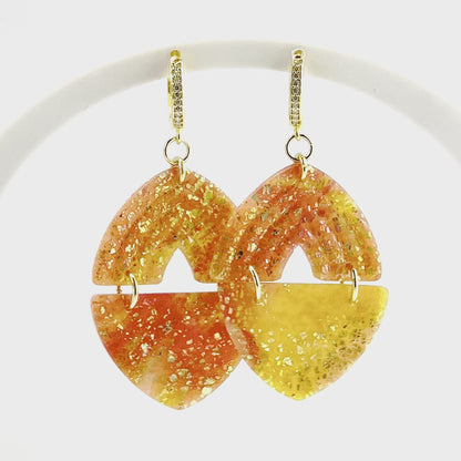 Solfrid - orange, yellow, & gold polymer clay arch earrings