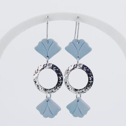 Sema - Blue Floral Leaf Earrings with Hammered Circles