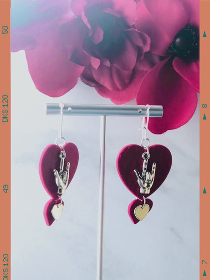 Self Love - Red Heart Earrings with Sign Language Love Charm