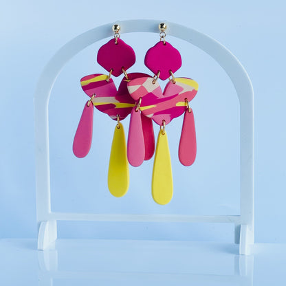 Kira - Magenta, Pink, Tan & Yellow Dangle Earrings