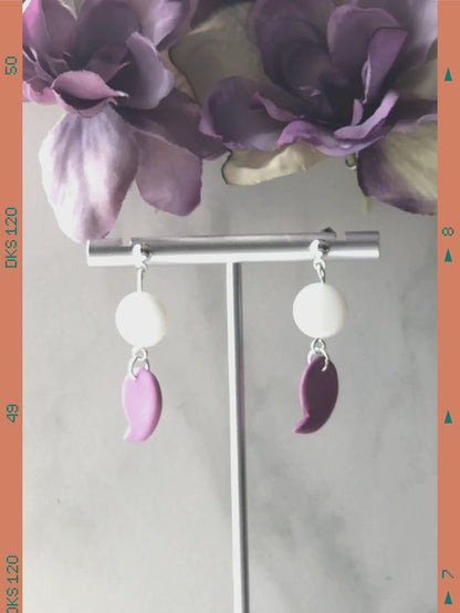 Natural Shell Bead & Purple Semi-Colon Earrings