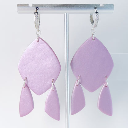 Priya - Purple Satin Diamond Triangle Dangle Earrings
