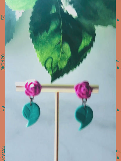 Rose & Leaf Semi-Colon Earrings