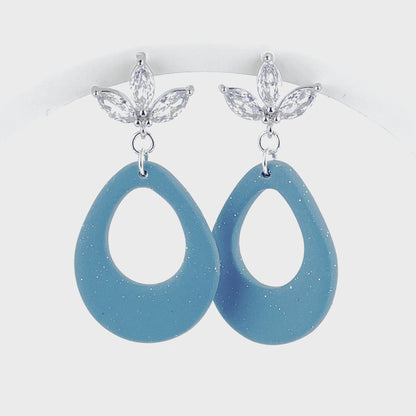 Kisa - Shimmering Turquoise Teardrop with Floral Cubic Zirconia Posts