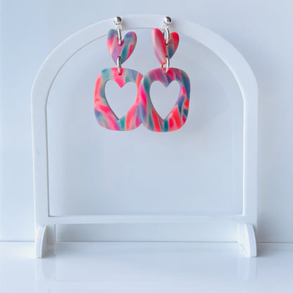Mila - Colorful Marbled Heart Earrings