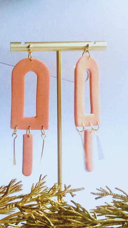 Mirri - Orange Window Cutout with Gold & Rextangle Dangle Earrings