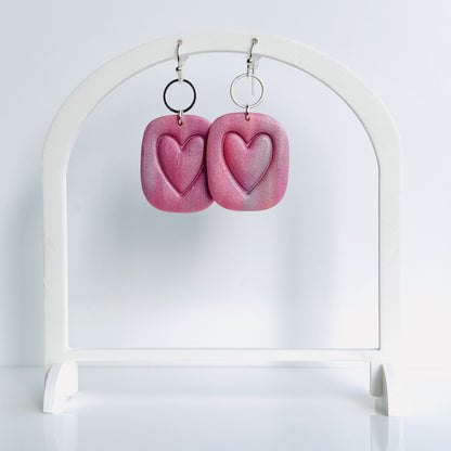 Amora - Purple & Pink Square Heart Earrings