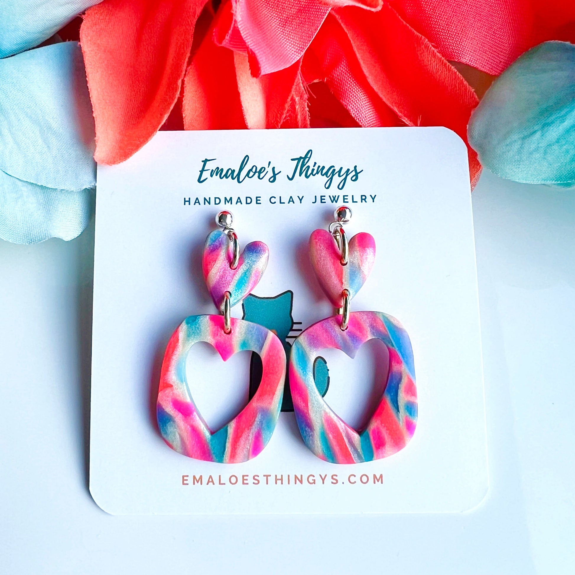 Earrings Mila - Colorful Marbled Heart Earrings