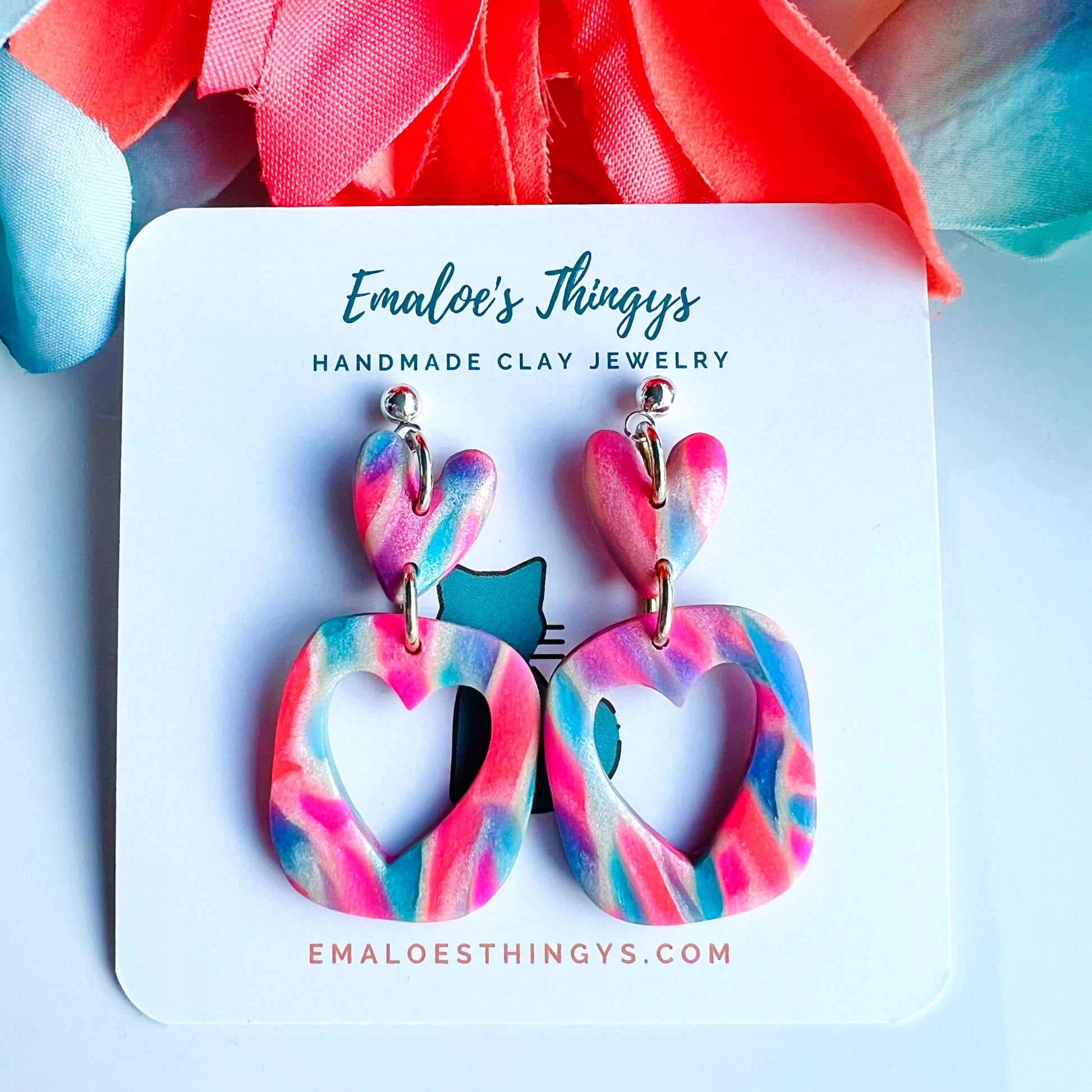 Earrings Mila - Colorful Marbled Heart Earrings