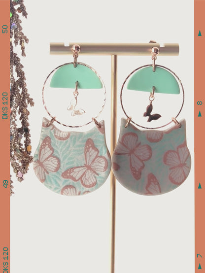 Cat Earrings with Half Circle, Hoop & Butterfly Charm
