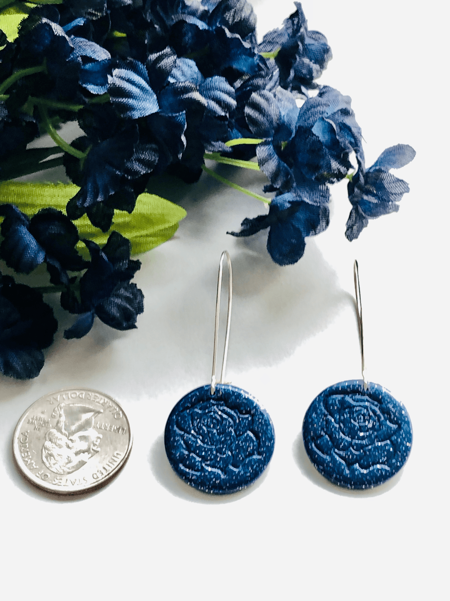 Earrings Alya - Kidney Ear Wires with Rose Stamped Clay Circle