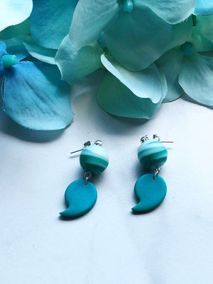 Earrings Aqua Glass Bead Semi-Colon
