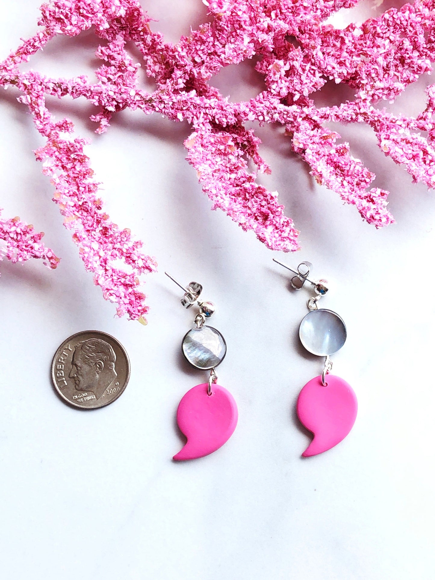 Earrings Black Shell Bead & Pink Semi-Colon Earrings