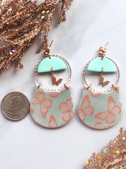 Earrings Cat Earrings with Half Circle, Hoop & Butterfly Charm