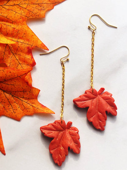 Earring Rhea Rhea, Orange Gold Maple Leaf Earrings, Fall Earrings