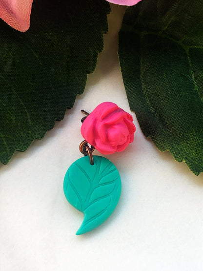 Earrings Rose & Leaf Semi-Colon Earrings