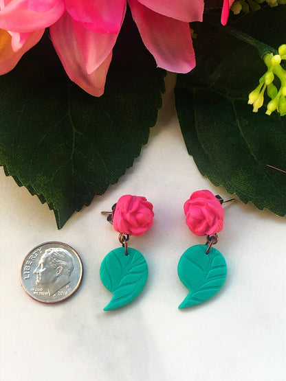 Earring Rose & Leaf Semi-Colon Rose & Leaf Semi-Colon Earrings