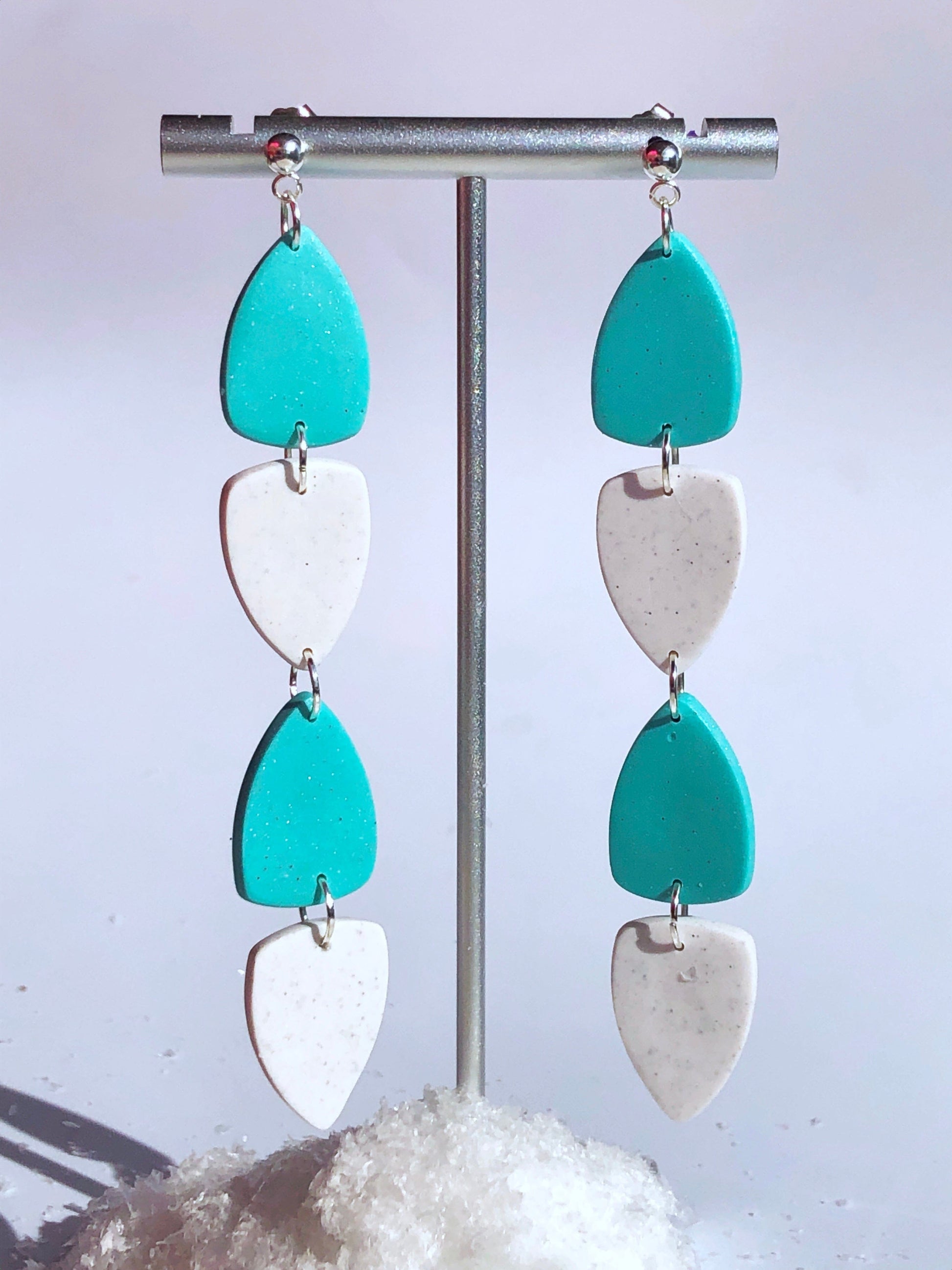 Earrings Alba - Turquoise & White Clay Triangle Dangle Earrings