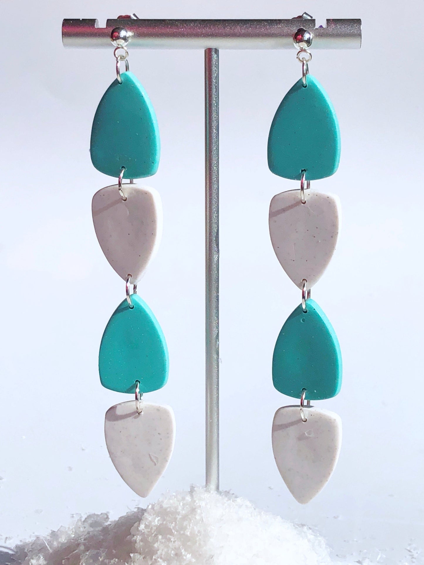 Earrings Alba - Turquoise & White Clay Triangle Dangle Earrings