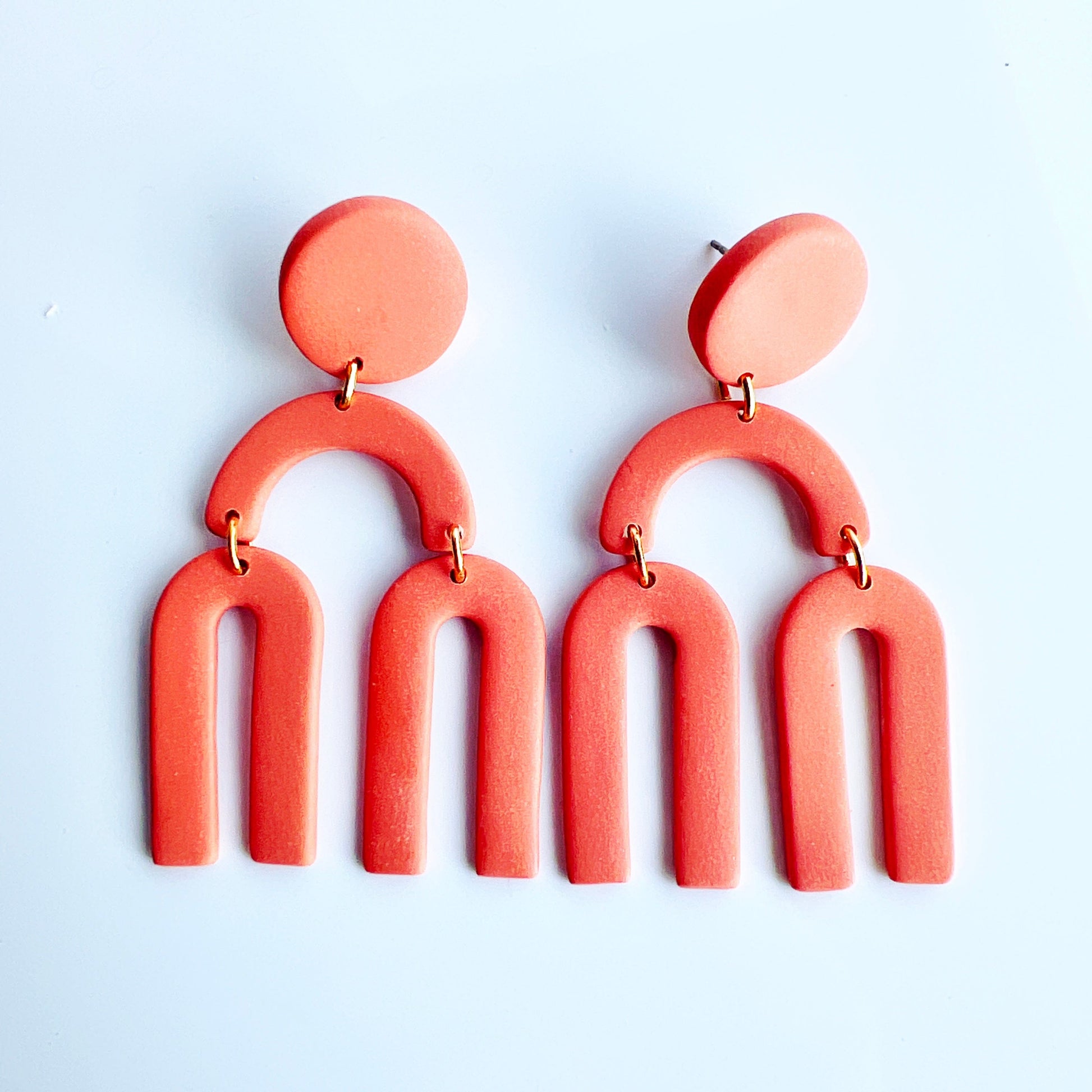 Earrings Asahi - Orange Circle Studs with Hanging Arches