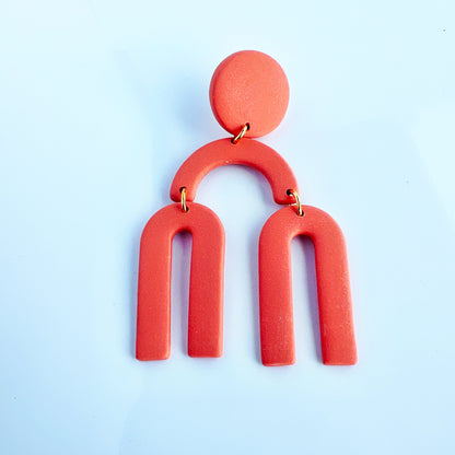 Earrings Asahi - Orange Circle Studs with Hanging Arches