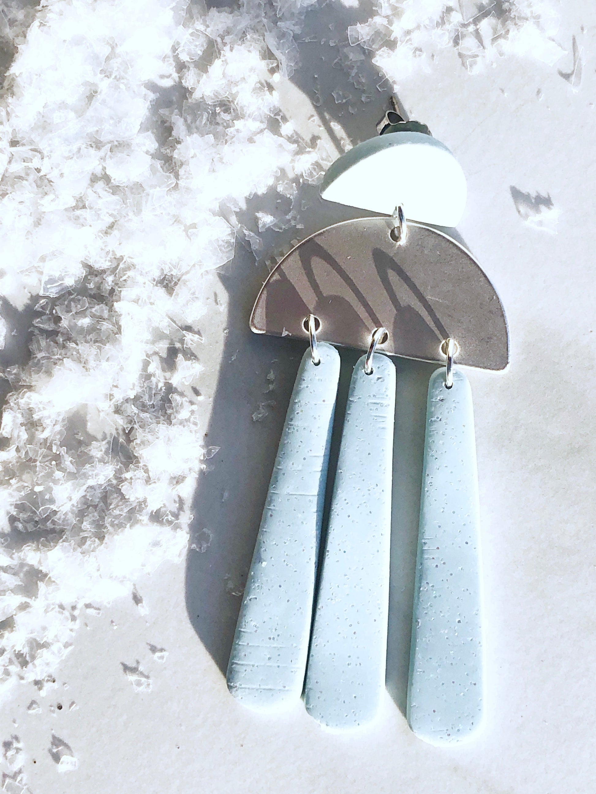 Earrings Cherith - Pale Blue Half Moon Studs with Silver Half Moon & Pale Blue Dangles