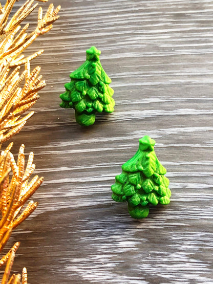 Earrings Christmas Tree Stud Earrings Christmas Tree Earrings, Green Polymer Clay Earrings, Christmas Gifts