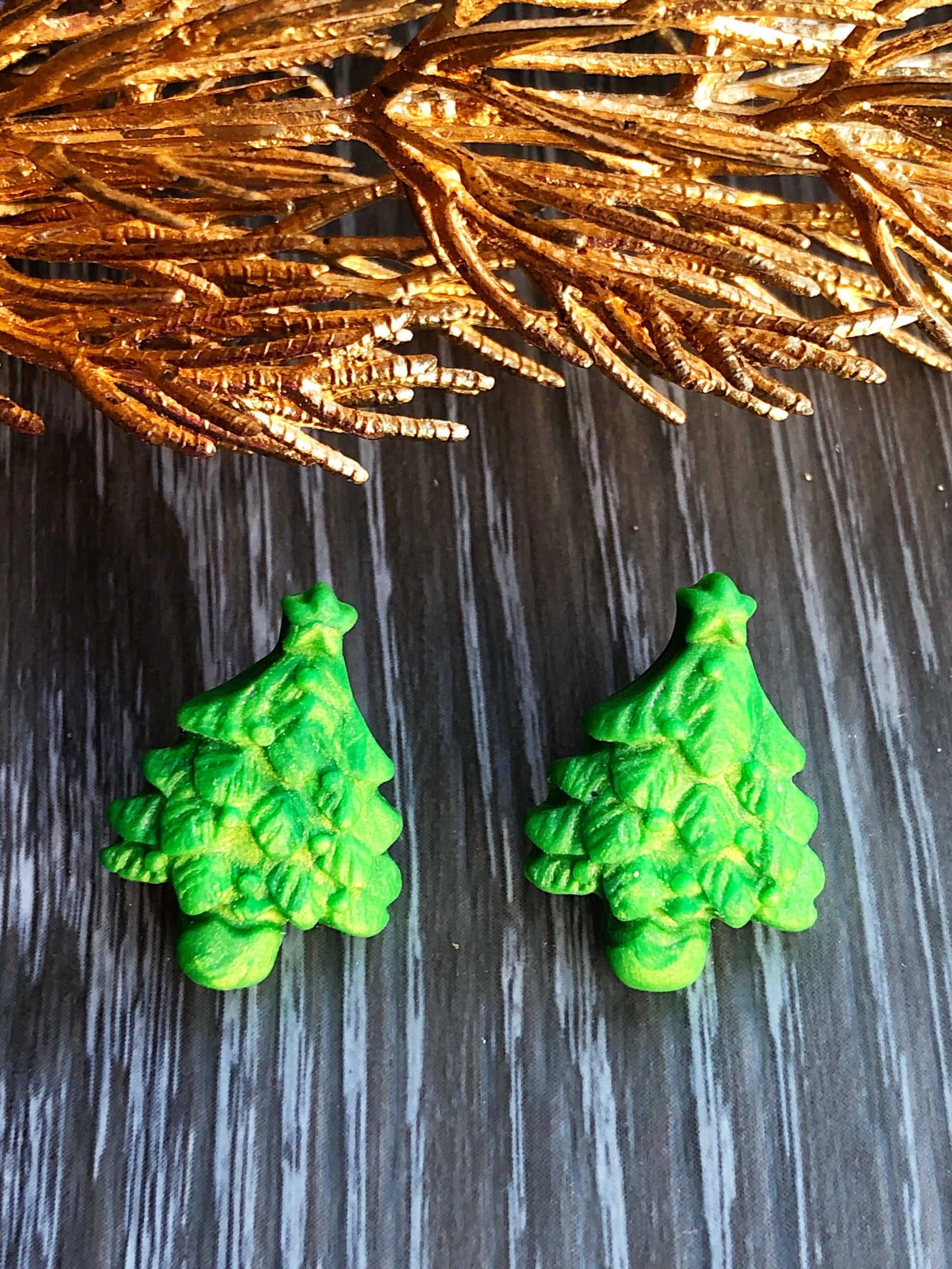 Earrings Christmas Tree Stud Earrings Christmas Tree Earrings, Green Polymer Clay Earrings, Christmas Gifts