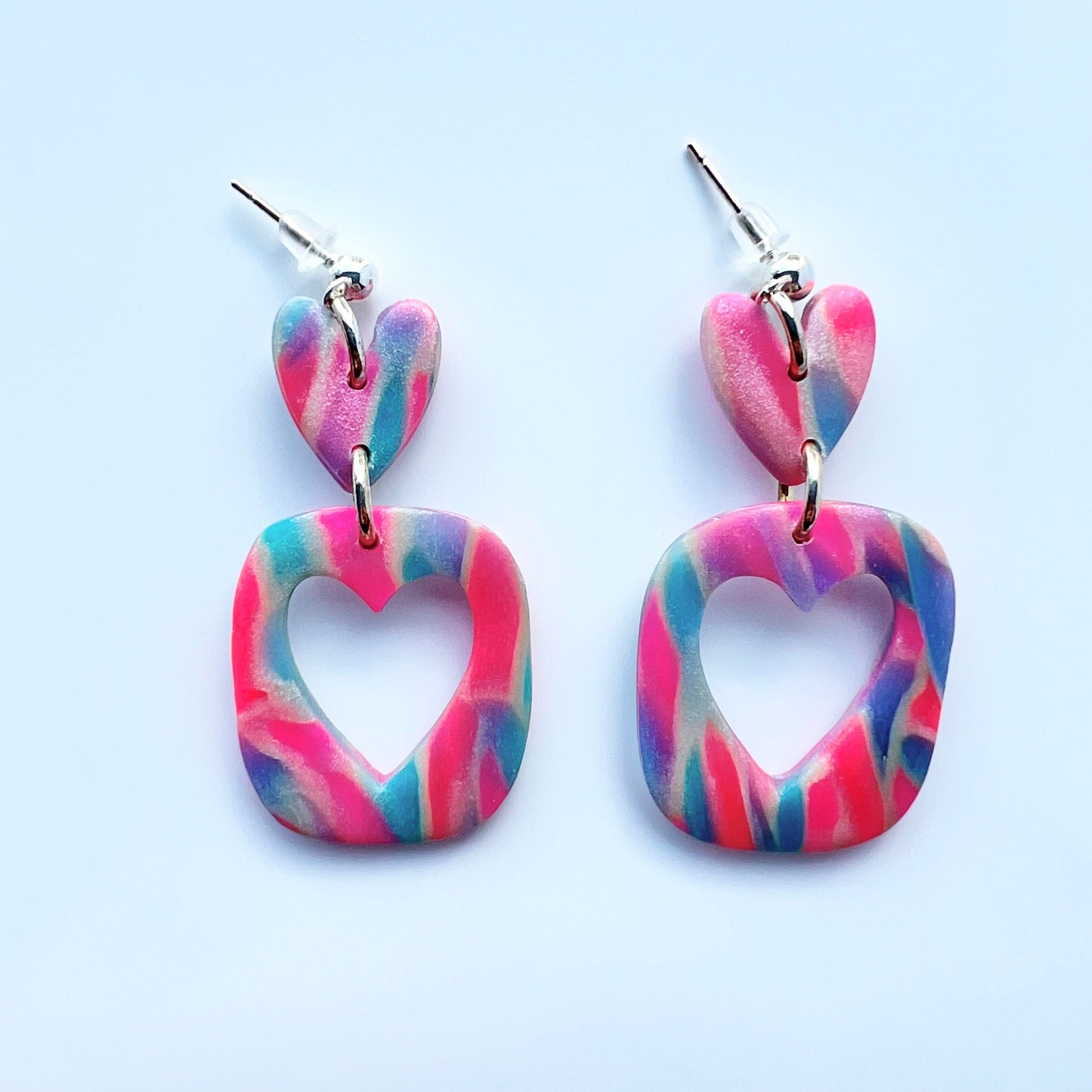 Earrings Colorful marbled hearts