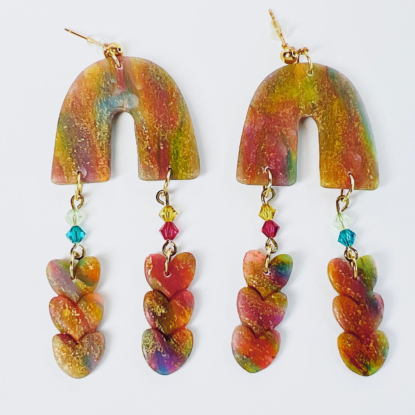 Earrings Esme - Rainbow Arch & Heart Earrings Esme Rainbow Arch Heart Earrings, Polymer Clay Earrings, Clay Earrings