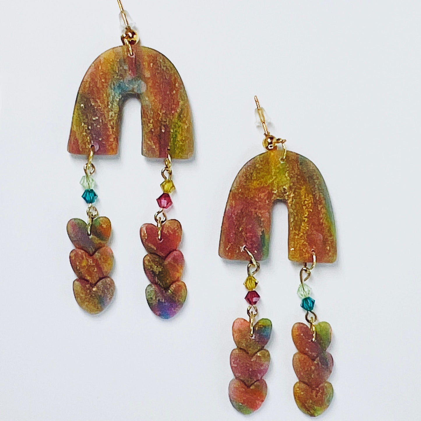 Earrings Esme - Rainbow Arch & Heart Earrings Esme Rainbow Arch Heart Earrings, Polymer Clay Earrings, Clay Earrings