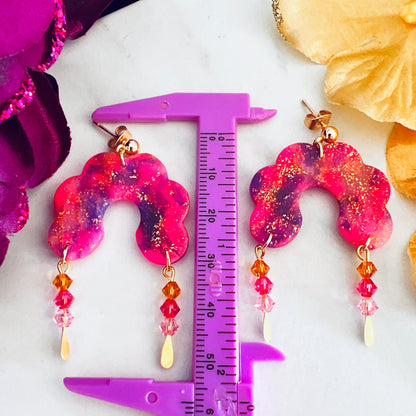 Earrings Fontanne - Pink, Purple & Gold Semi-Translucent Scalloped Arches