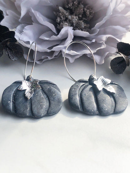 Earrings Harlow - Grey Pumpkin with Silver Maple Leaf Hoop Earrings
