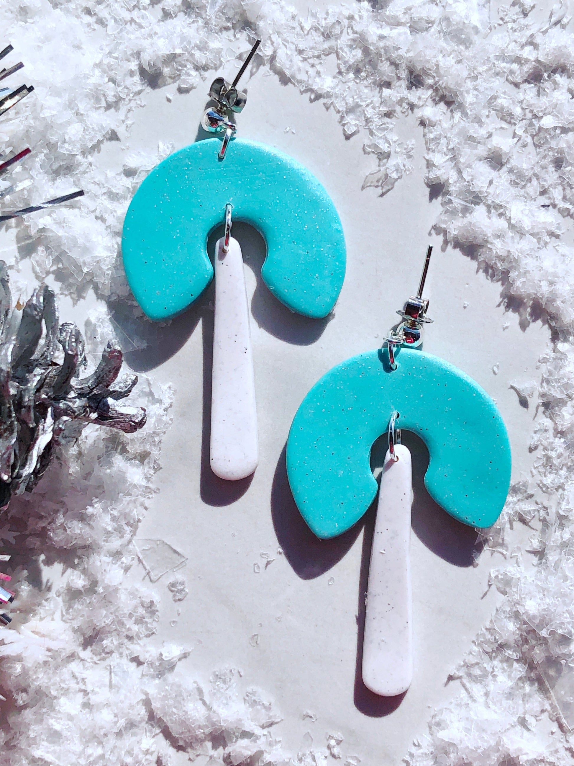 Earrings Iclyn Iclyn Earrings, Turquoise & White Polymer Clay Earrings, Clay Earrings
