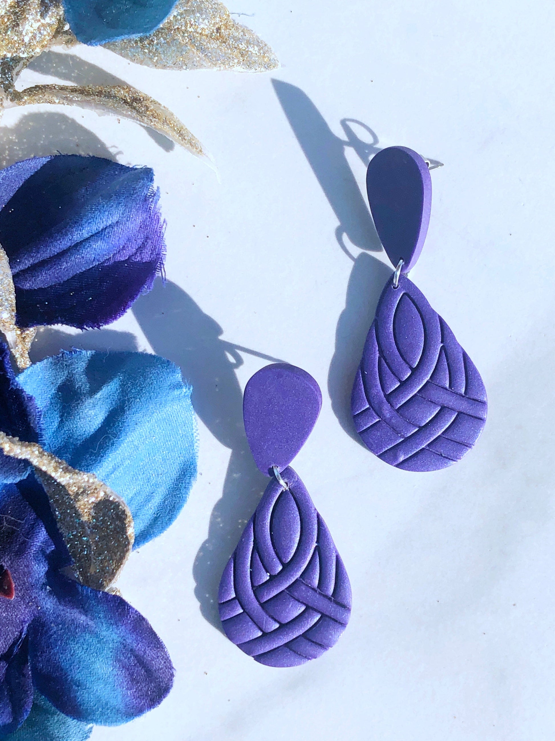 Earrings Isolde Isolde, Purple Teardrop Polymer Clay Earrings, Celtic Earrings