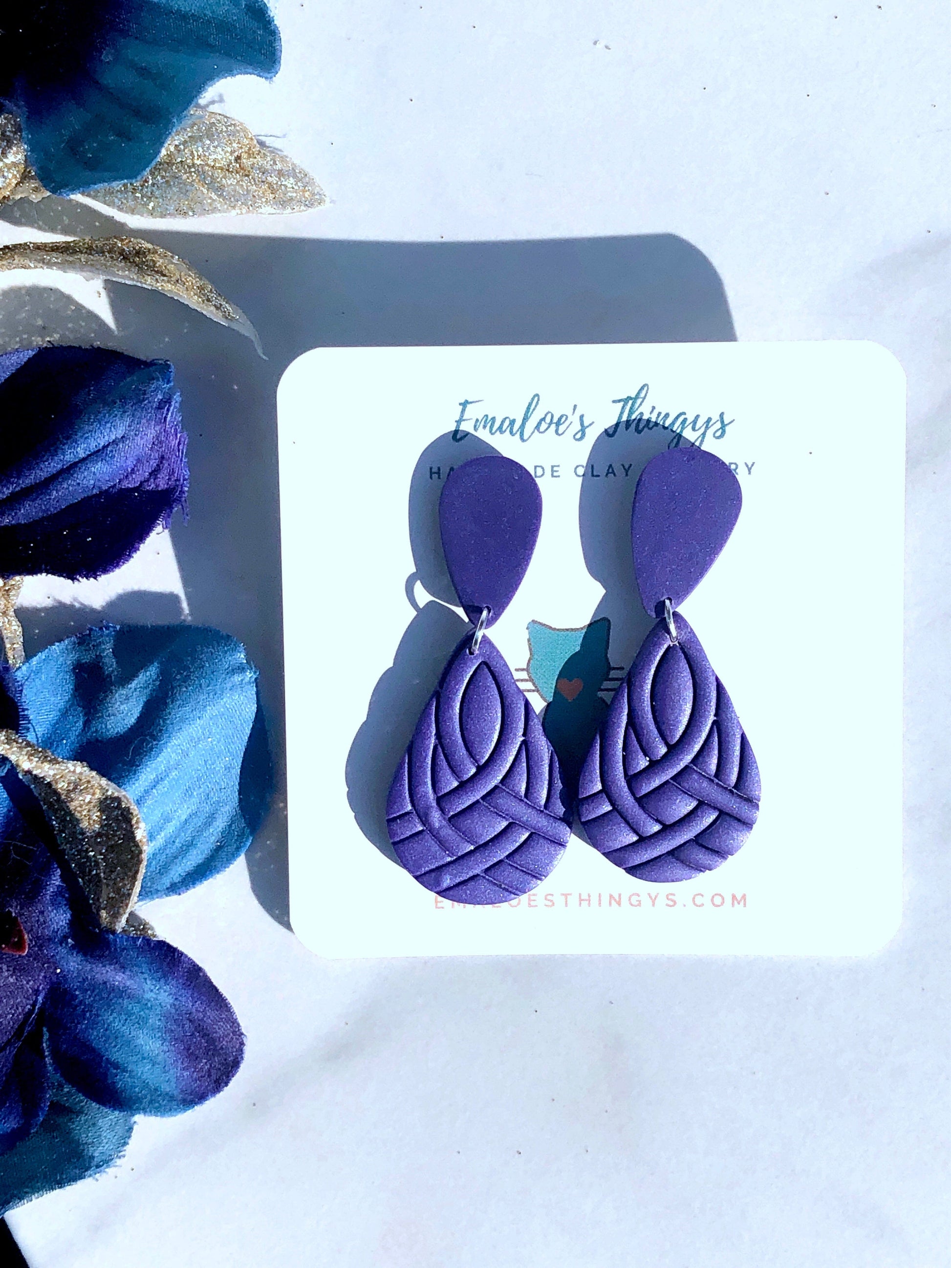 Earrings Isolde Isolde, Purple Teardrop Polymer Clay Earrings, Celtic Earrings