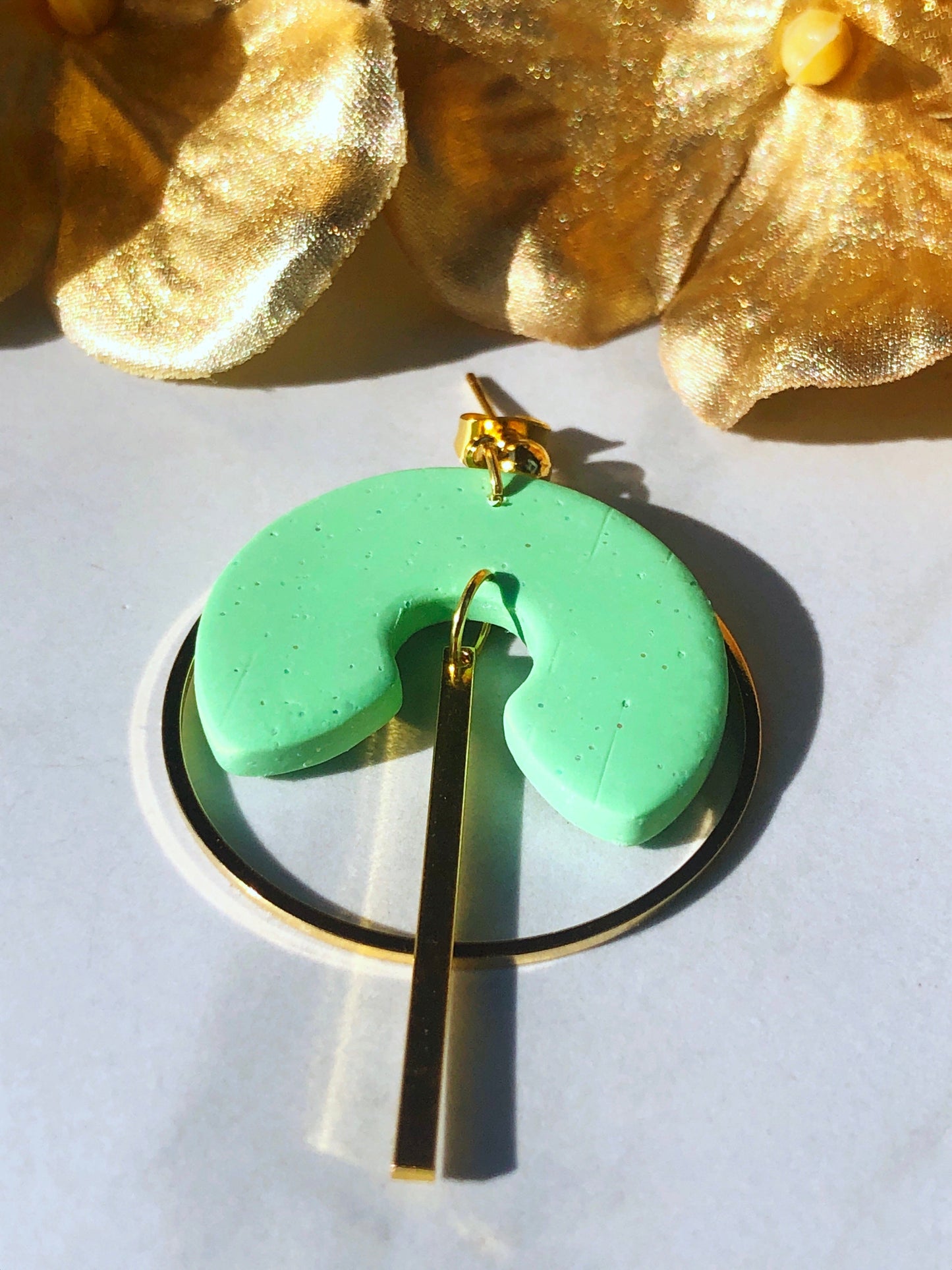 Earrings Juniper Juniper, Green Polymer Clay Circle Earrings, Gold Earrings