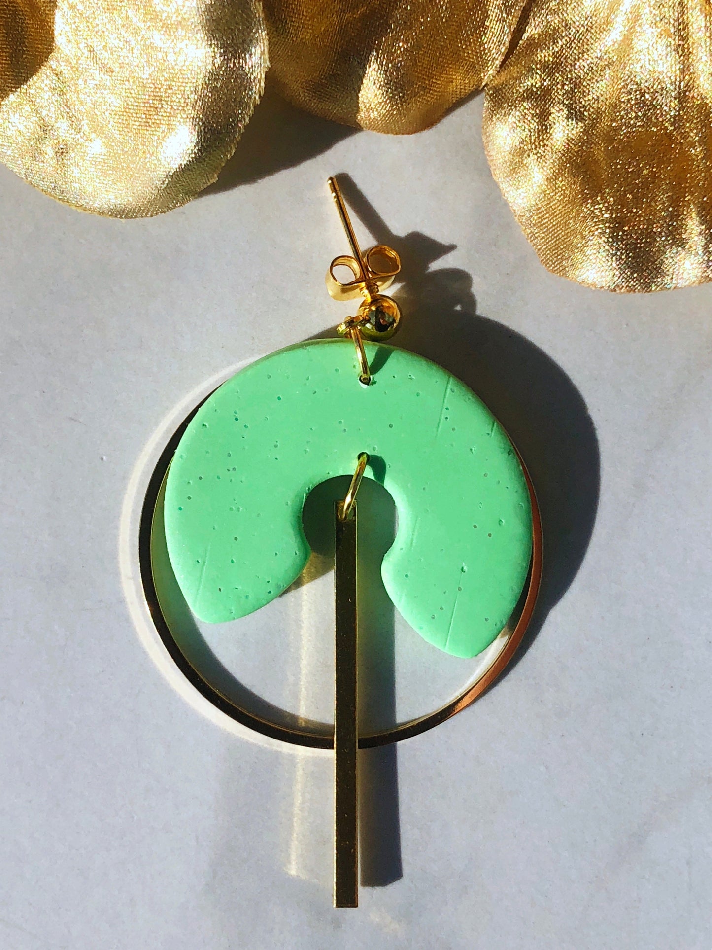 Earrings Juniper Juniper, Green Polymer Clay Circle Earrings, Gold Earrings