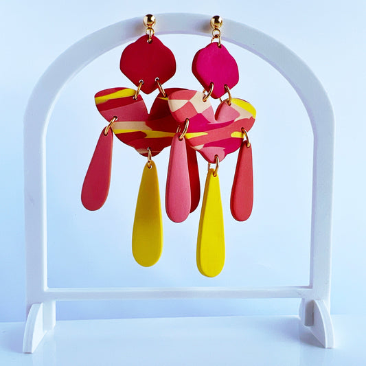 Earrings Kira - Magenta, Pink, Tan & Yellow Dangle Earrings