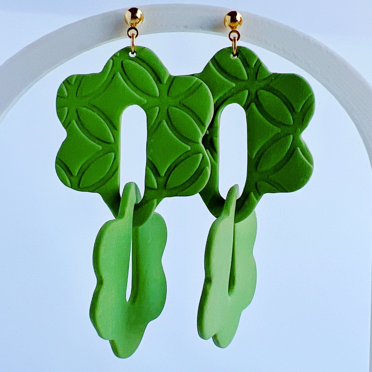 Earrings Laurel - Green Textured Chain Link Clay Earrings