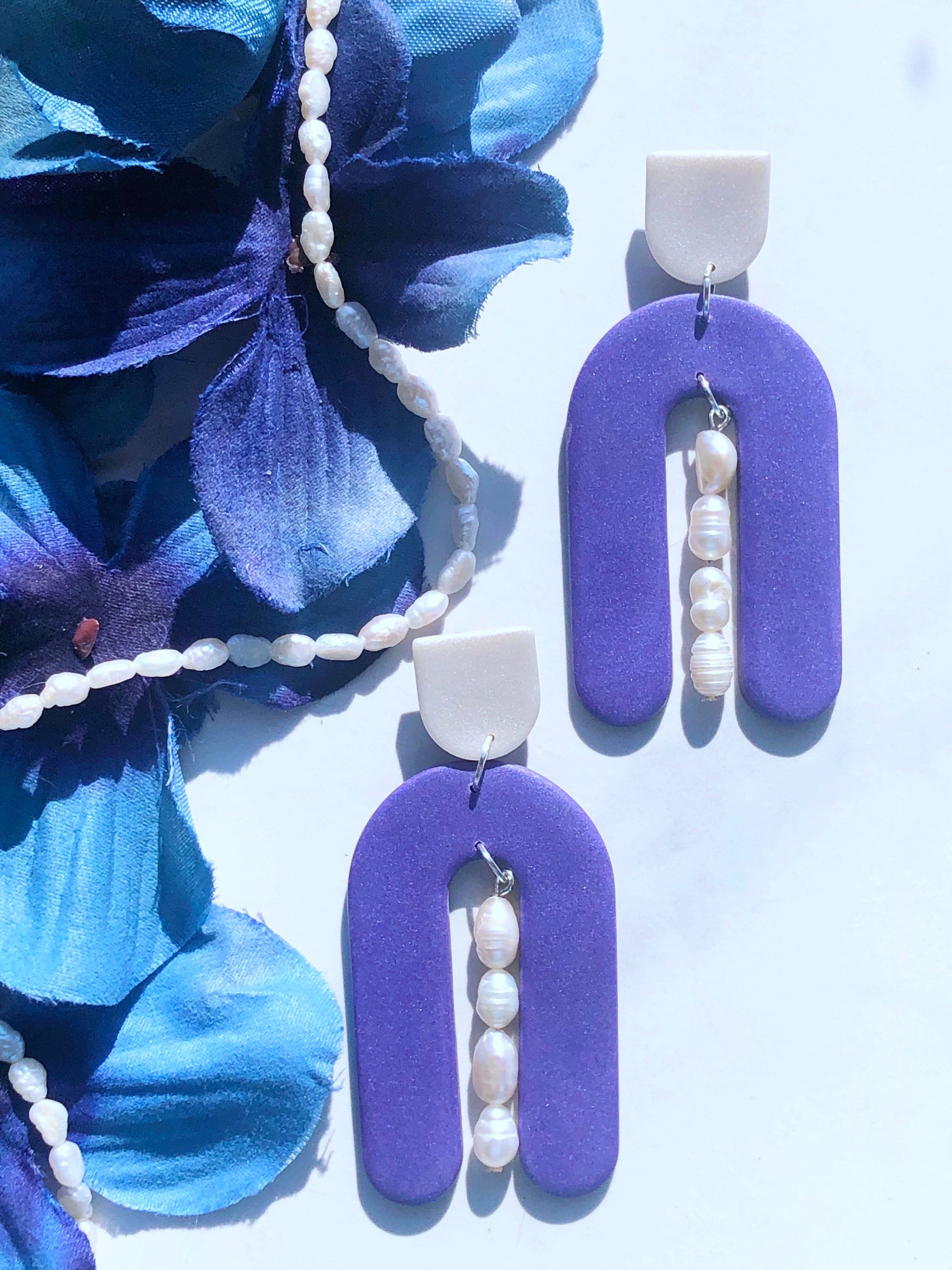 Earrings Lucia Lucia Earrings, Purple & Pearl Polymer Clay Earrings, Purple Earrings