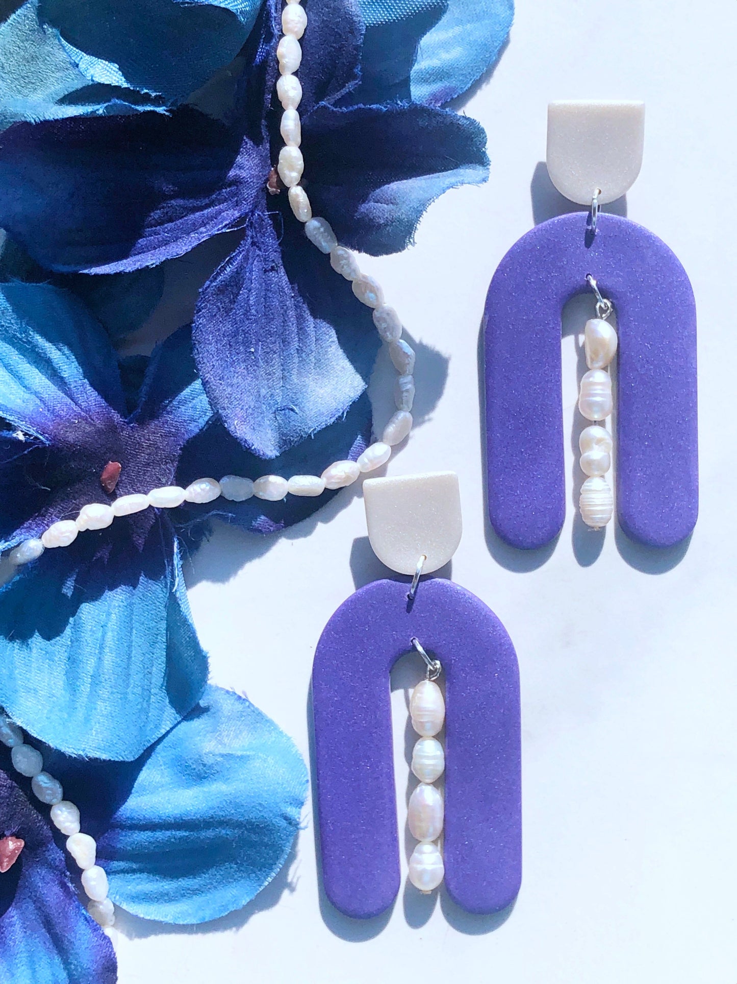 Earrings Lucia Lucia Earrings, Purple & Pearl Polymer Clay Earrings, Purple Earrings