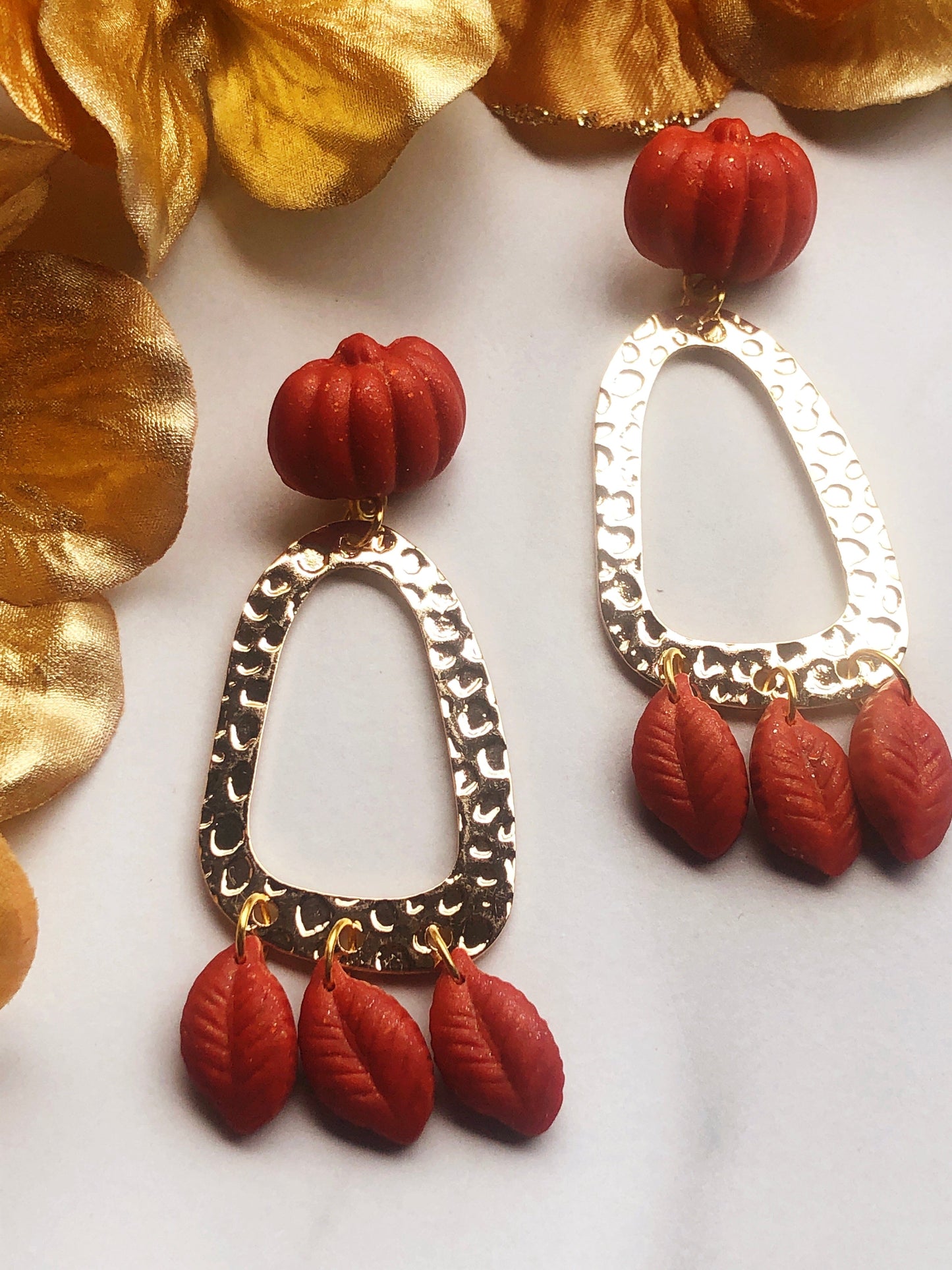 Earrings Orla Pumpkin Hammered Gold Earrings, Fall Pumpkin Leaf Earrings, Earrings