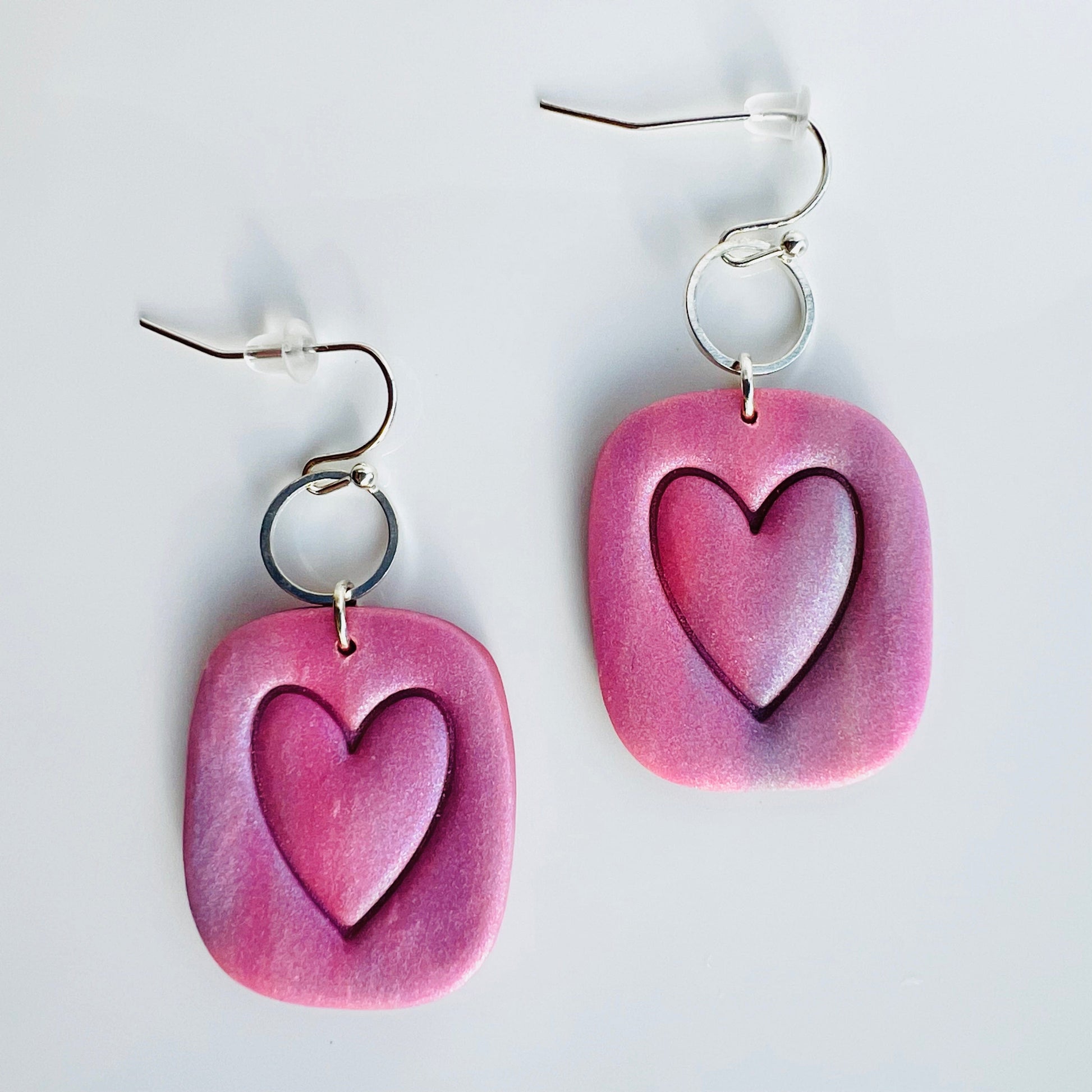 Earrings Amora - Purple & Pink Square Heart Earrings