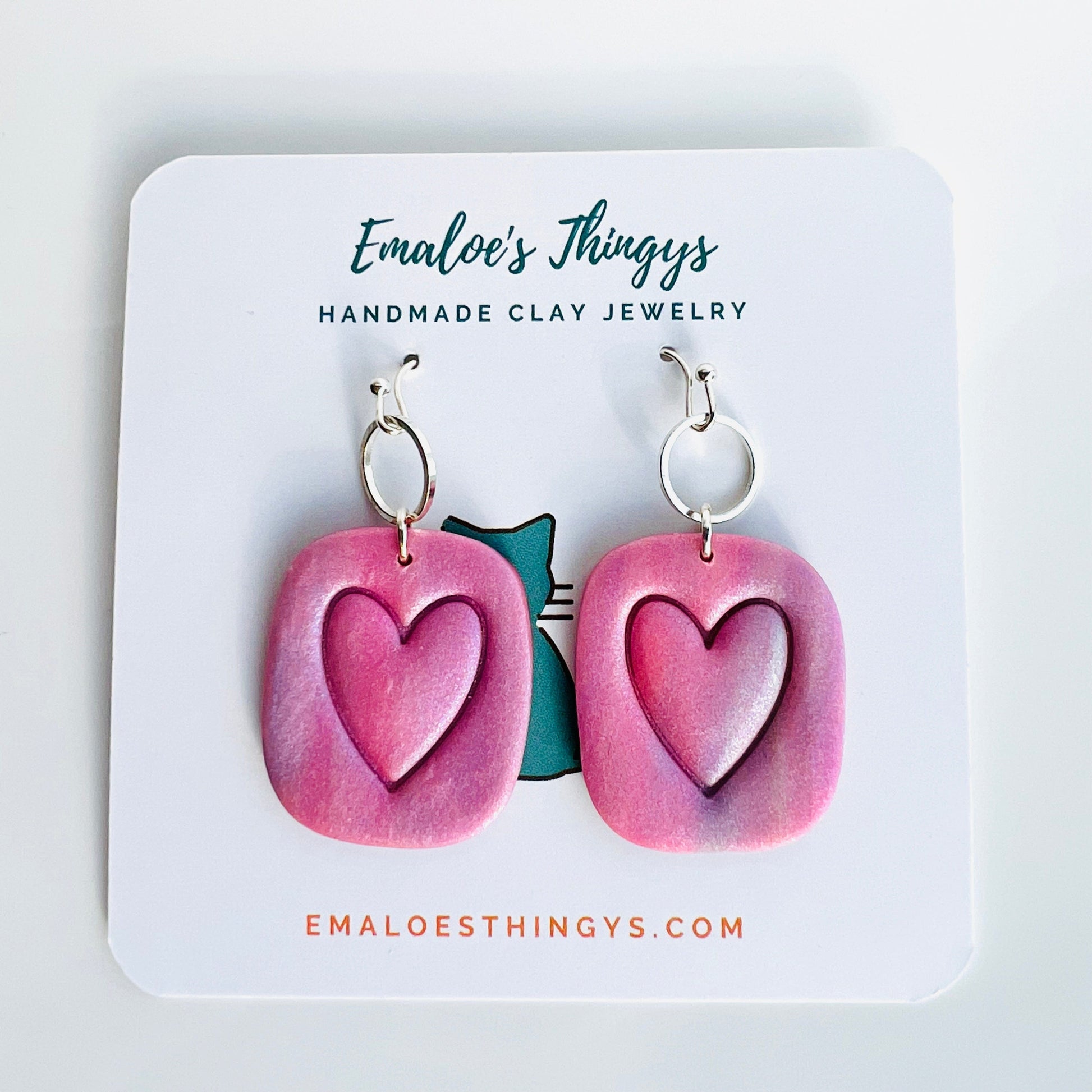 Earrings Amora - Purple & Pink Square Heart Earrings