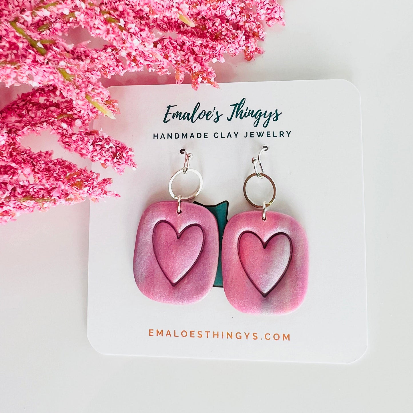 Earrings Amora - Purple & Pink Square Heart Earrings