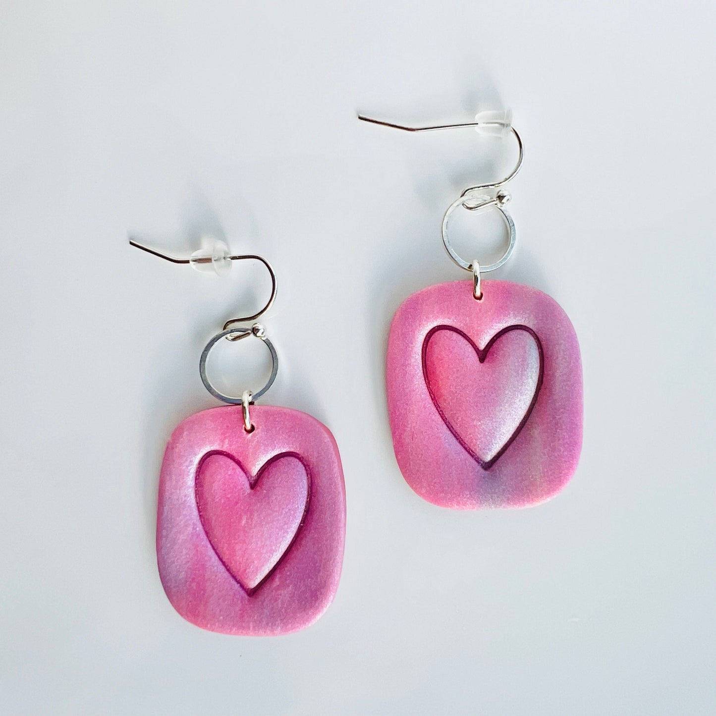 Earrings Purple & Pink Square Heart Hoops