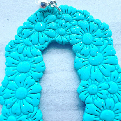 Earrings Skye - Aqua Floral Embossed Arch Earrings
